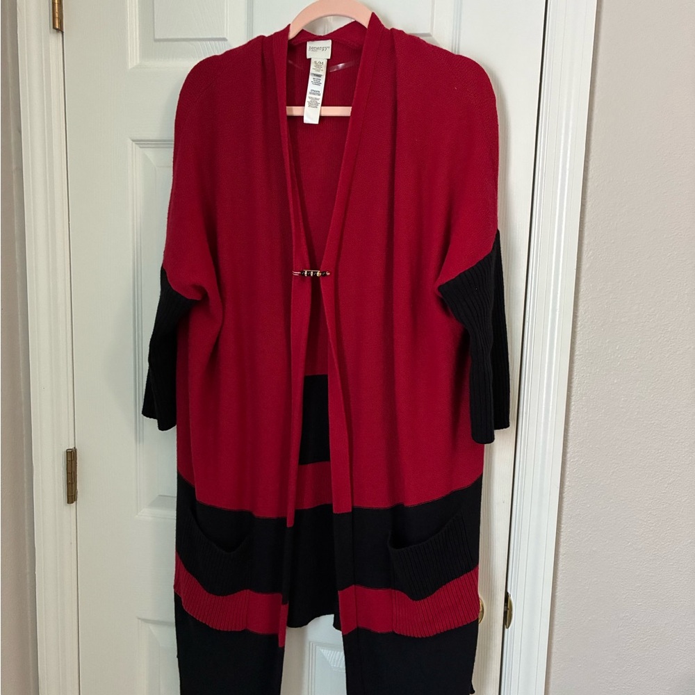 Chico's Zenergy Red and Black Open Front Cardigan. Size S/M.